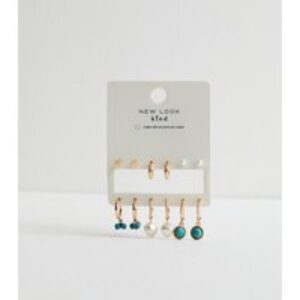 6 Pack Gold Turquoise Gem Stud and Hoop Earrings New Glance