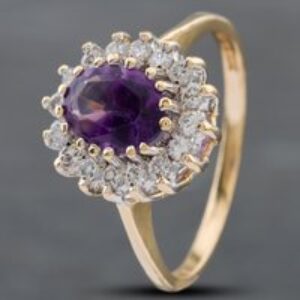 Pre-Owned 9ct Yellow Gold Amethyst & Cubic Zirconia Cluster Ring 41102348