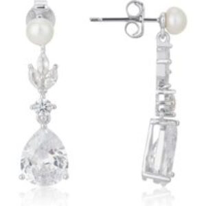 Argento Silver Crystal Bridal Pearl Drop Earrings – Silver