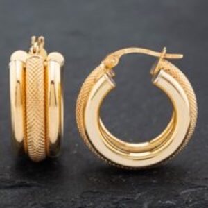 Pre-Owned 9ct Yellow Gold 21.6mm Triple Mesh And Simple Hoop Earrings 41172493