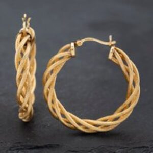 Pre-Owned 9ct Yellow Gold 33mm Twisted Open Textured Hoop Earrings 41172507