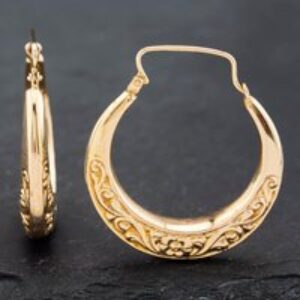 Pre-Owned 9ct Yellow Gold 28mm Swirl Patterned Creole Earrings 41172524