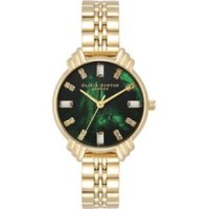 Olivia Burton Artwork Deco Inexperienced & Gold Bracelet Watch