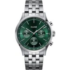 CLUSE Silver Antheor Multifunction Inexperienced Dial Watch – Silver
