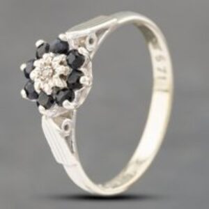 Pre-Owned 9ct White Gold Sapphire & Diamond Cluster Ring 41382438