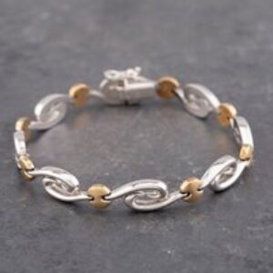 Pre-Owned 9ct Two Colour Gold Swirls 7.5 Inch Bracelet 41281395