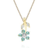 Floral Emerald & Diamond Pendant Necklace in 9ct Yellow Gold - Image 2