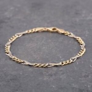Pre-Owned 9ct Two Colour Gold 3+1 Link 7.5 Inch Figaro Chain Bracelet 41061213