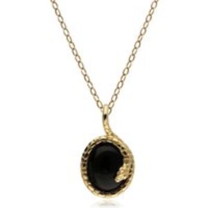 ECFEW™ Oval Onyx Winding Snake Pendant Necklace in Gold Plated Sterling Silver