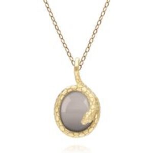 ECFEW™ Black Moonstone Winding Snake Pendant Necklace In Gold Plated Sterling Silver