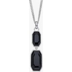 Sterling Silver Jet Black Crystal Double Drop Pendant Necklace P4921B