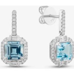 18ct White Gold Asscher Cut Aquamarine & Brilliant Cut Diamond Square Dropper Earrings LG232/EA(AQ)