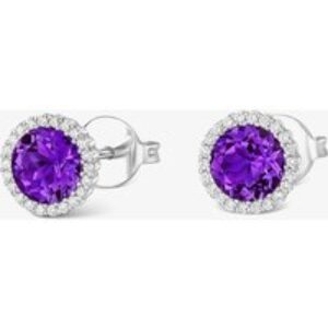 Tivon 18ct White Gold Amethyst & Diamond Round Cluster Stud Earrings EW-0871-AM