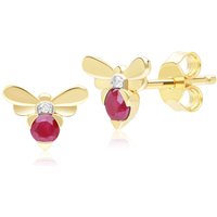 Honeycomb Inspired Ruby and Diamond Bee Stud Earrings in 9ct Yellow Gold - Image 2