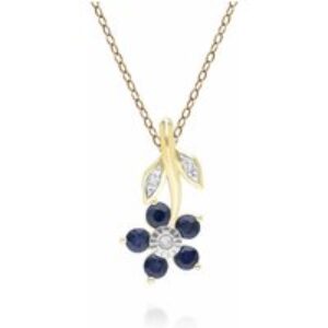 Floral Sapphire & Diamond Pendant Necklace in 9ct Yellow Gold