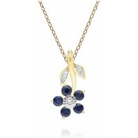 Floral Sapphire & Diamond Pendant Necklace in 9ct Yellow Gold - Image 2