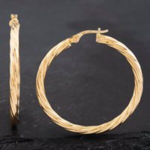 Pre-Owned 9ct Yellow Gold 37mm Large Twisted Hoop Earrings 41172443