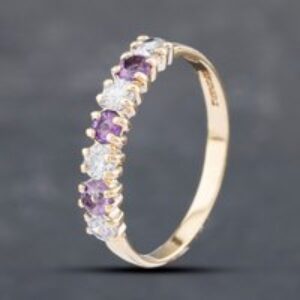 Pre-Owned 9ct Yellow Gold Amethyst & Cubic Zirconia Half Eternity Ring 41102589