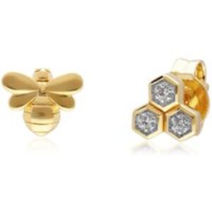 Honeycomb Inspired Mismatched Diamond Bee Earrings in 9ct Yellow Gold