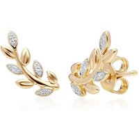 O Leaf Diamond Pave Stud Earrings in 9ct Yellow Gold - Image 2