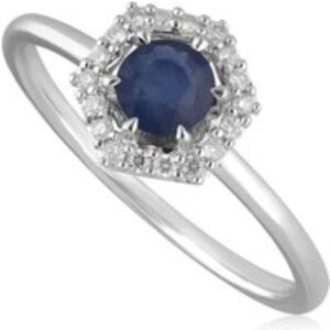 9ct White Gold 0.92ct Sapphire & Diamonds Halo Ring
