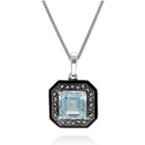 Artwork Deco Impressed Sq. Minimize Blue Topaz & Marcasite Pendant