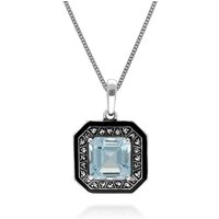 Artwork Deco Impressed Sq. Minimize Blue Topaz & Marcasite Pendant - Image 2