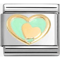 Nomination CLASSIC Stainless Steel 18ct Yellow Gold Pastel Green Double Heart Charm 030283/29 - Image 2
