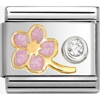 Nomination CLASSIC Stainless Steel 18ct Yellow Gold Cubic Zirconia Pink Myosotis Charm 630302/08 - Image 2