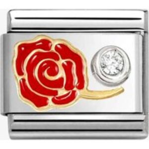 Nomination CLASSIC Stainless Steel 18ct Yellow Gold Cubic Zirconia Red Rose Charm 630302/06