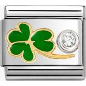 Nomination CLASSIC Stainless Steel 18ct Yellow Gold Cubic Zirconia Green Clover Charm 630302/12