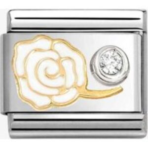 Nomination CLASSIC Stainless Steel 18ct Yellow Gold Cubic Zirconia White Rose Charm 630302/07