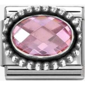 Nomination Stainless Steel & Silver Pink Cubic Zirconia Oval Beaded Charm 330607/003