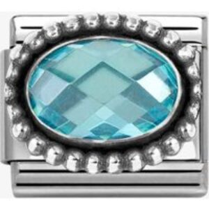 Nomination Stainless Steel & Silver Light Blue Cubic Zirconia Oval Beaded Charm 330607/006