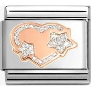 Nomination Stainless Steel 9ct Rose Gold Silver Glitter Star Heart Charm 430202/42