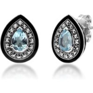 Artwork Deco Impressed Pear Lower Blue Topaz & Marcasite Stud Earrings
