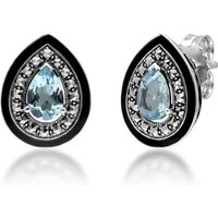 Artwork Deco Impressed Pear Lower Blue Topaz & Marcasite Stud Earrings - Image 2