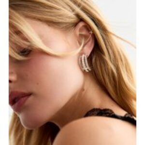 Silver Tone Diamante Fake Pearl Hoop Earrings New Glance