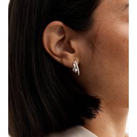 Silver Tone Fake Pearl Double Row Hoop Earrings New Glance - Image 2
