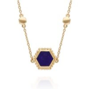 Lapis Lazuli Slice Chain Necklace in Yellow Gold Plated Sterling Silver