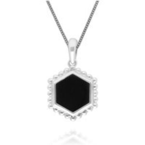 Black Onyx Slice Pendant Necklace in 925 Sterling Silver