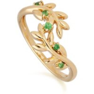 O Leaf Tsavorite Olive Branch Ring in Gold Plated Sterling Silver