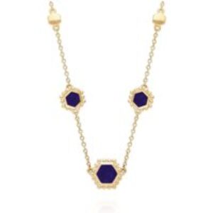Lapis Lazuli Flat Slice Hex Necklace in Gold Plated Sterling Silver