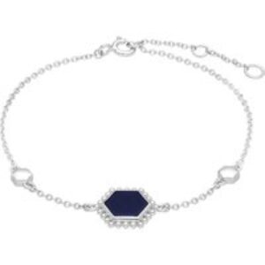 Lapis Lazuli Flat Slice Hex Bracelet in Sterling Silver