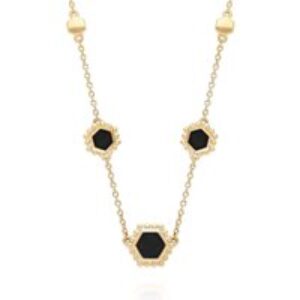 Black Onyx Flat Slice Hex Chain Necklace in Gold Plated Sterling Silver