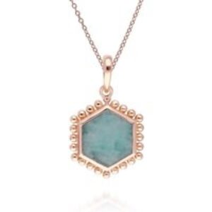 Amazonite Flat Slice Hex Pendant Necklace in Rose Gold Plated Sterling Silver
