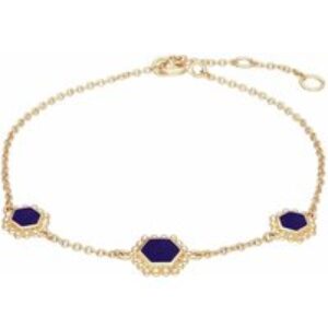 Lapis Lazuli Flat Slice Hex Chain Bracelet in Gold Plated Sterling Silver