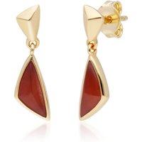 Micro Statement Dyed Red Jade Drop Earrings in Gold Plated Silver - Image 2