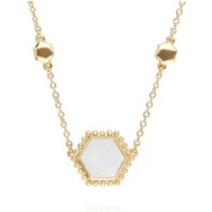 Mother of Pearl Flat Slice Hex Necklace in Gold Plated Silver