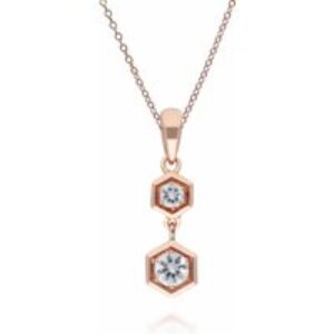 Honeycomb Inspired Clear Sapphire Pendant Necklace in 9ct Rose Gold